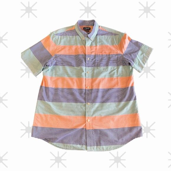 Chaps Indigo Sky Multi Stripe Short Sleeve Button-Down Shirt - Picture 3 of 10